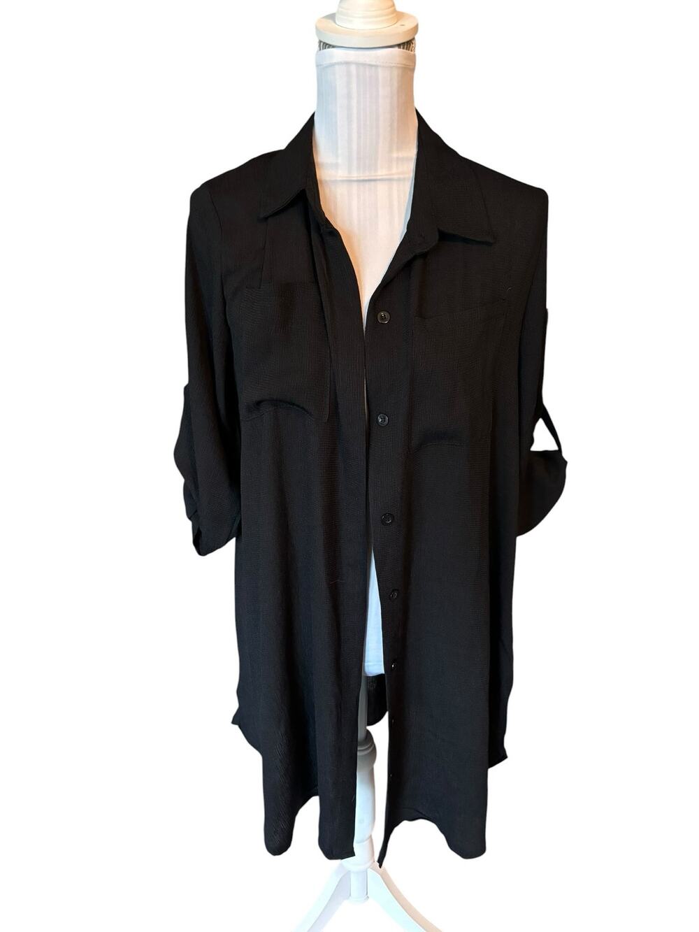 Black Button Down Swimwear Cover Up Blouse Dress Size OS